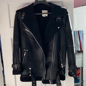 Avec Les Filles Faux Leather Suede Biker Jacket Coat
